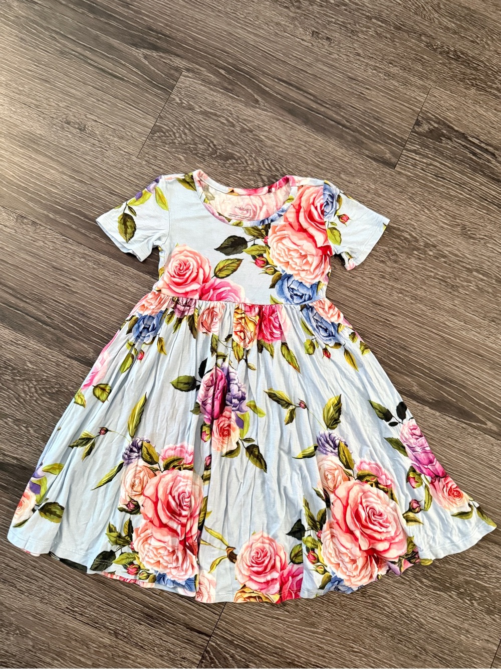 Posh Peanut Blue Short Sleeve Floral Dress